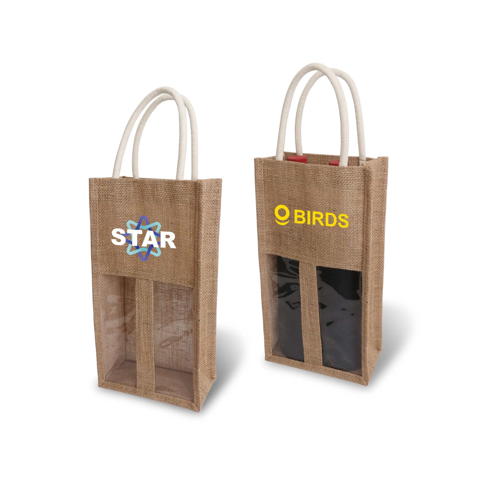 Jute Double Wine Carrier with Window