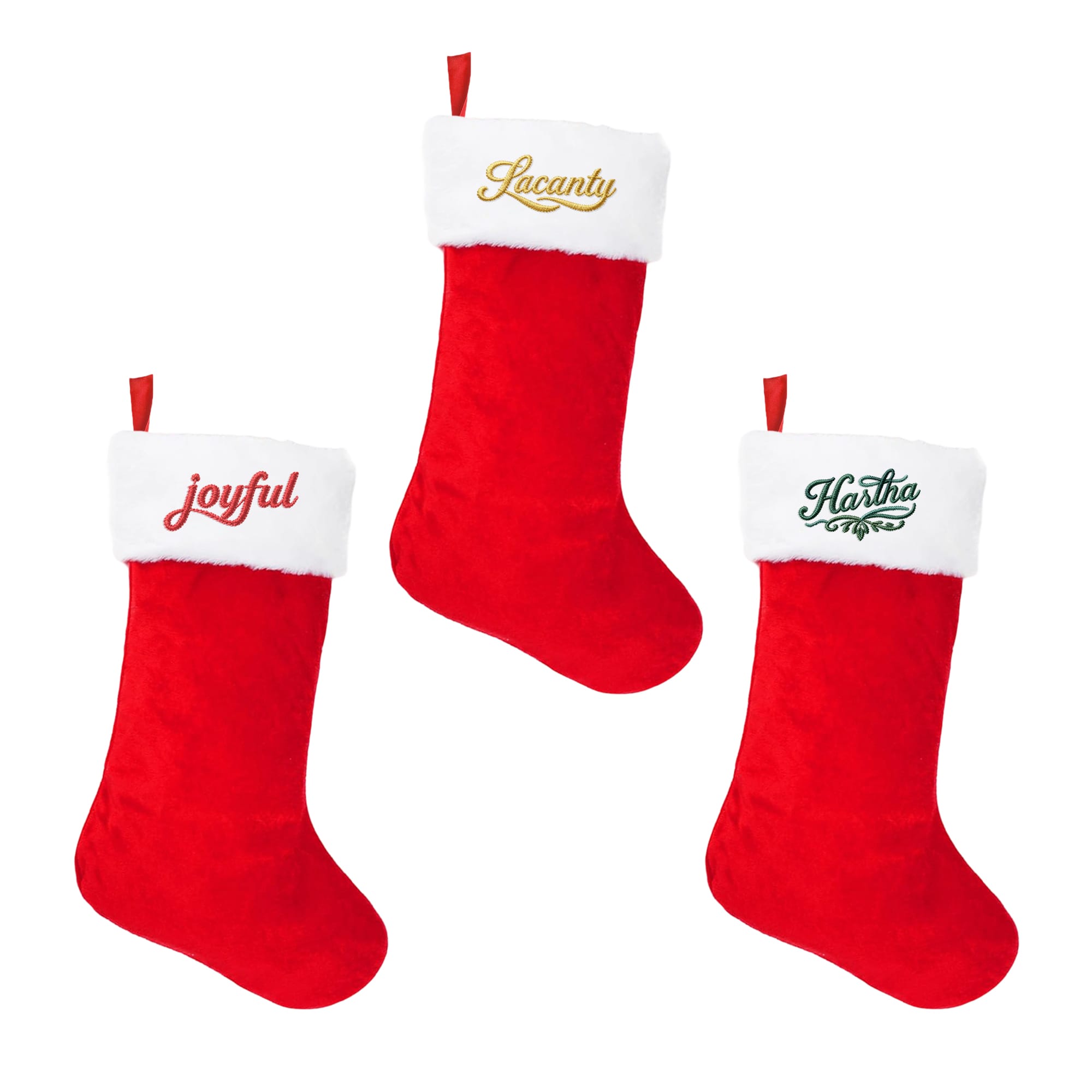 Red and White Embroidered Christmas Stocking