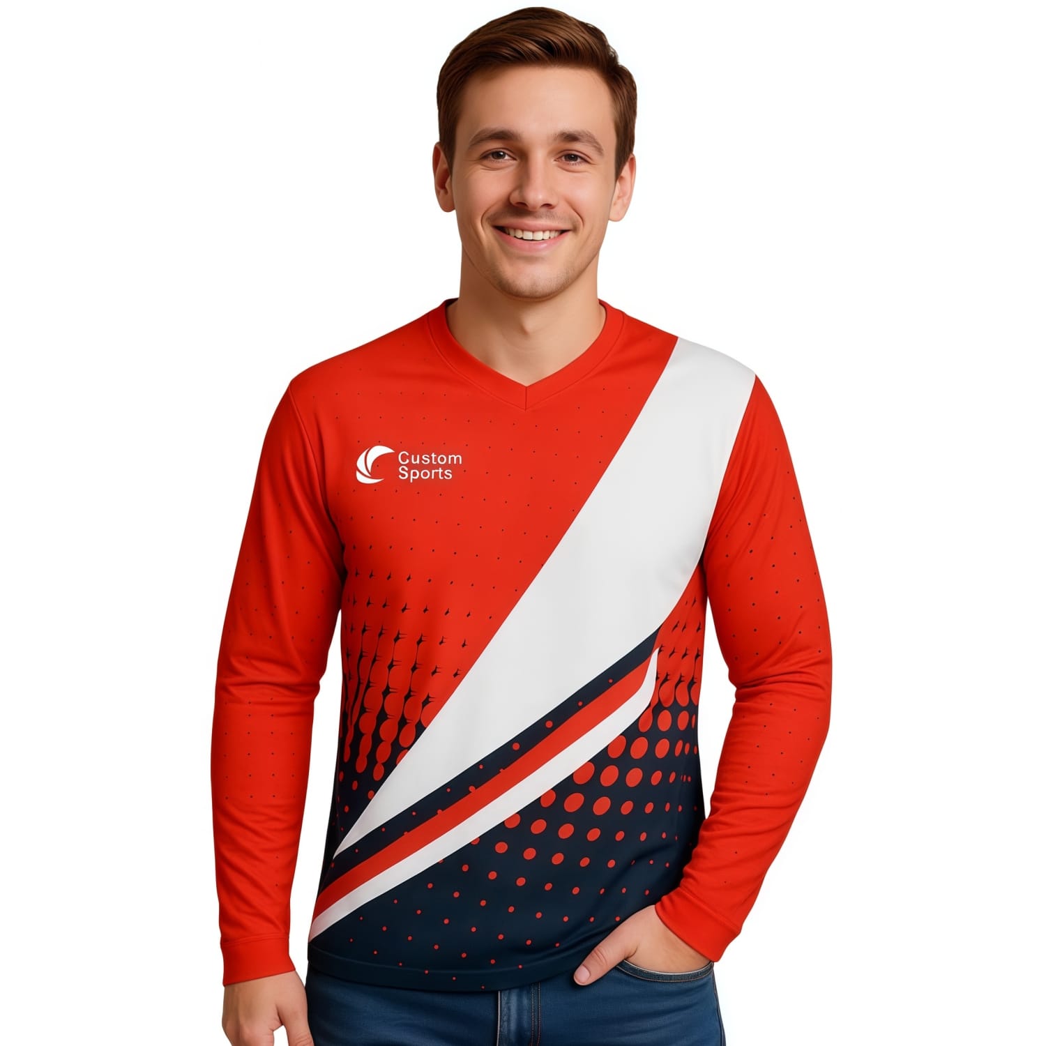 Unisex Adults 100% Polyester Micro Mesh V-Neck Long Sleeves Football Jersey