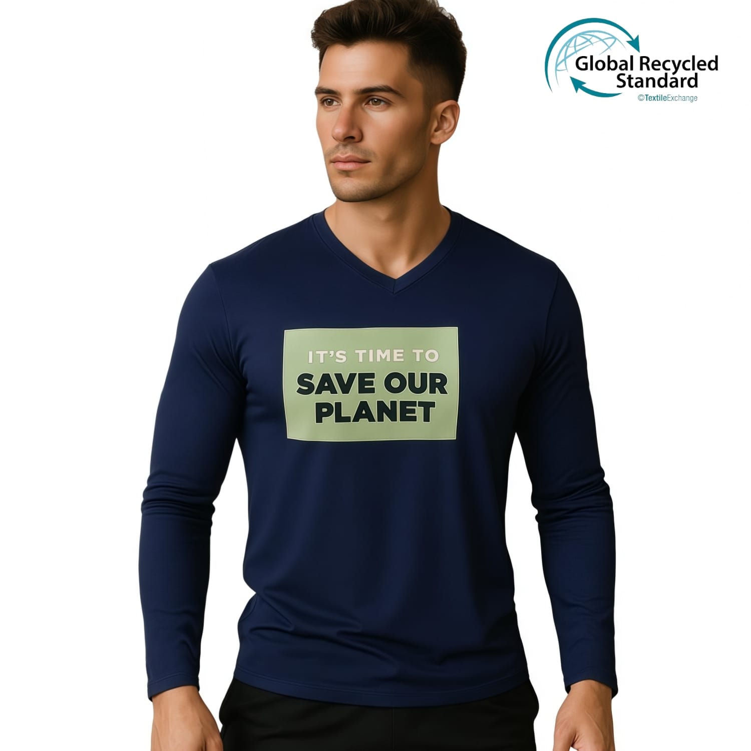 Unisex Adults RPET Milk Silk Sublimated V-Neck Long Sleeves Shirt